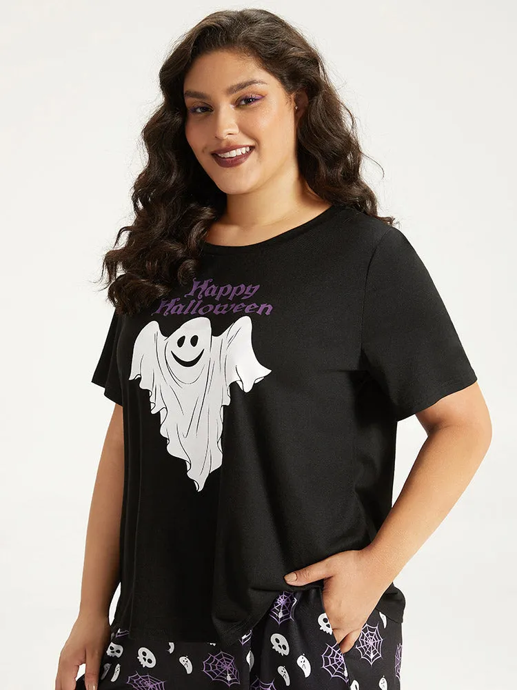 Halloween Ghost & Letter Print Crew Neck Sleep Top sold by Bloomchic product image thumbnail 2