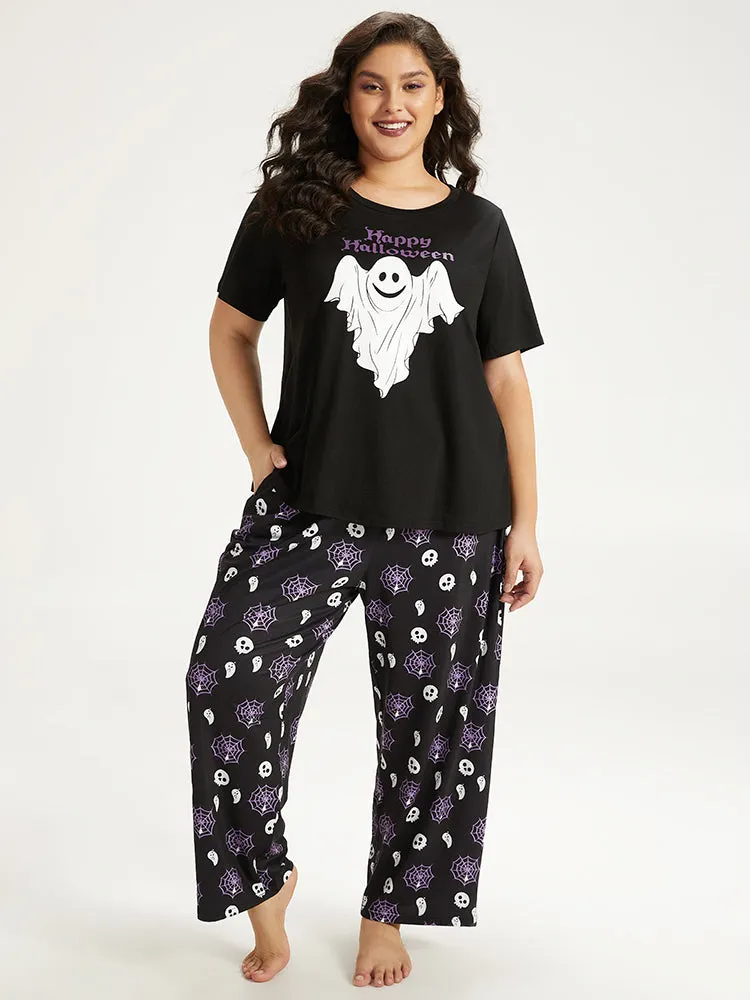 Halloween Ghost & Letter Print Crew Neck Sleep Top sold by Bloomchic product image thumbnail 3
