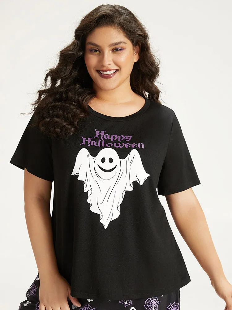 Halloween Ghost & Letter Print Crew Neck Sleep Top sold by Bloomchic product image thumbnail 4