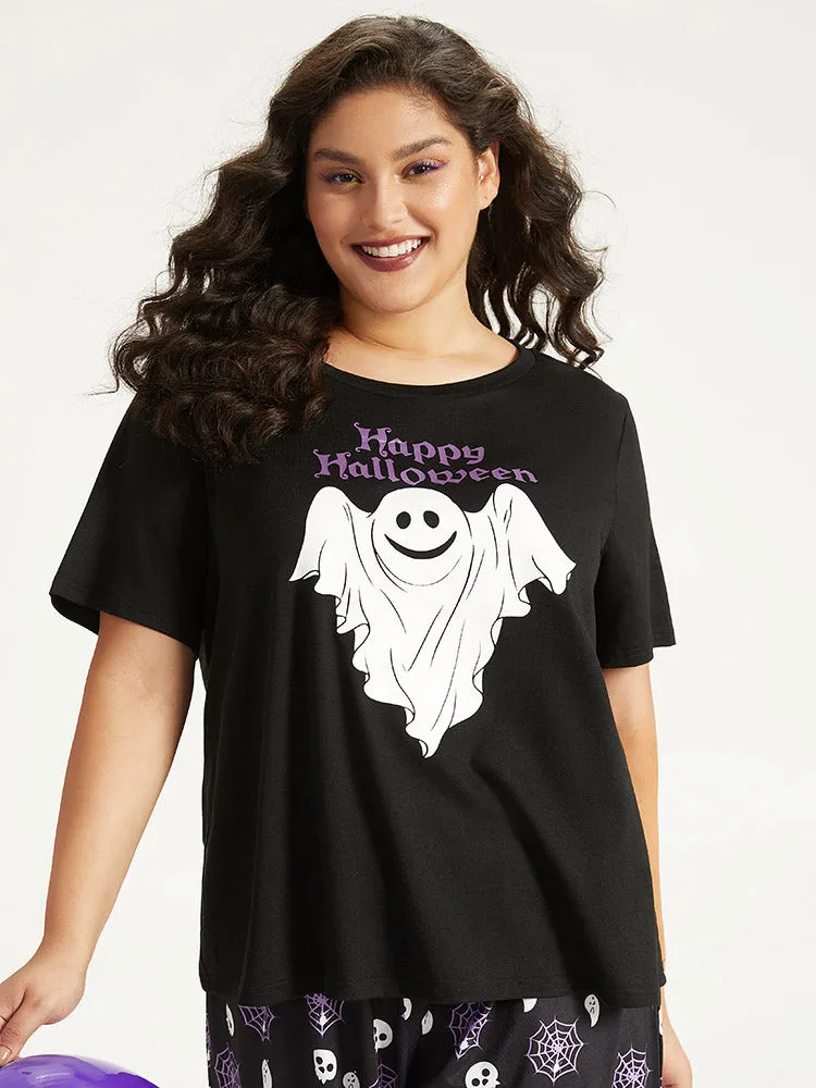Halloween Ghost & Letter Print Crew Neck Sleep Top sold by Bloomchic