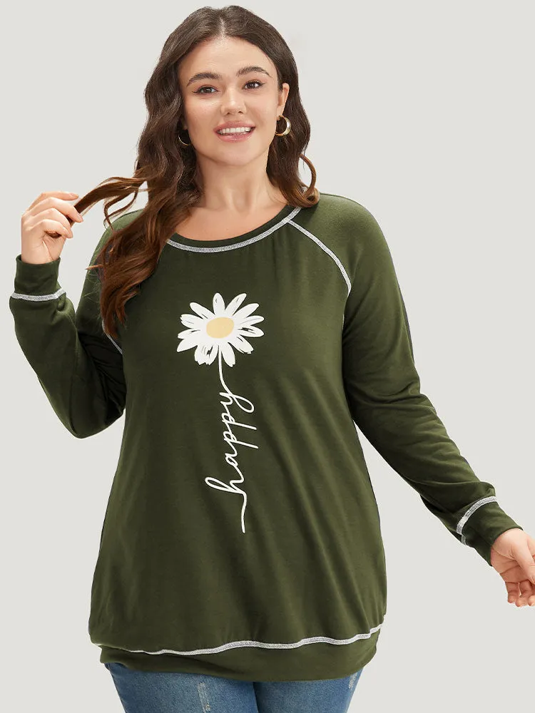 Floral Print Stitch Crew Neck Raglan Sleeve Sweatshirt sold by Bloomchic product image thumbnail 4