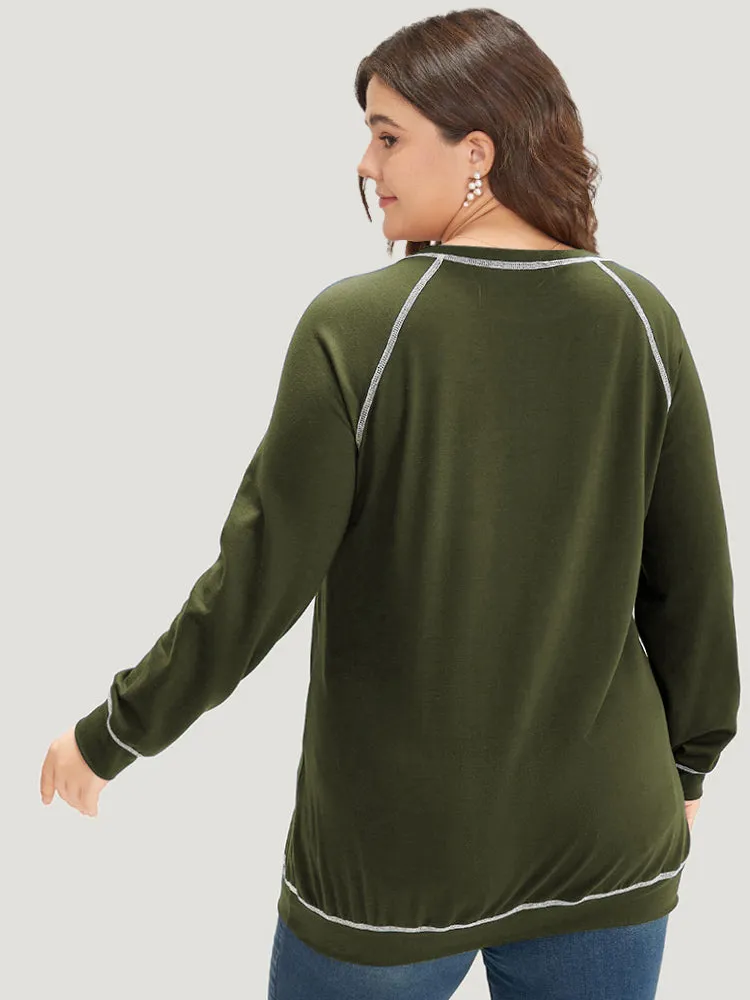 Floral Print Stitch Crew Neck Raglan Sleeve Sweatshirt sold by Bloomchic product image thumbnail 2