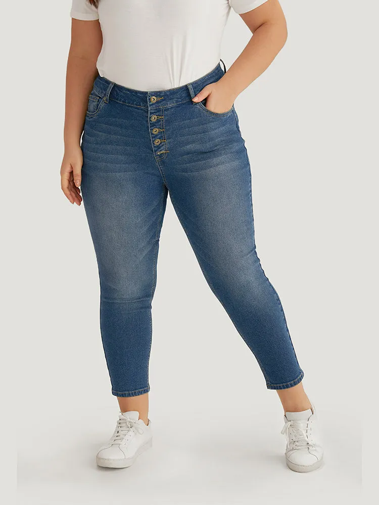 Plain Button Fly High Rise Medium Wash Jeans sold by Bloomchic product image thumbnail 4