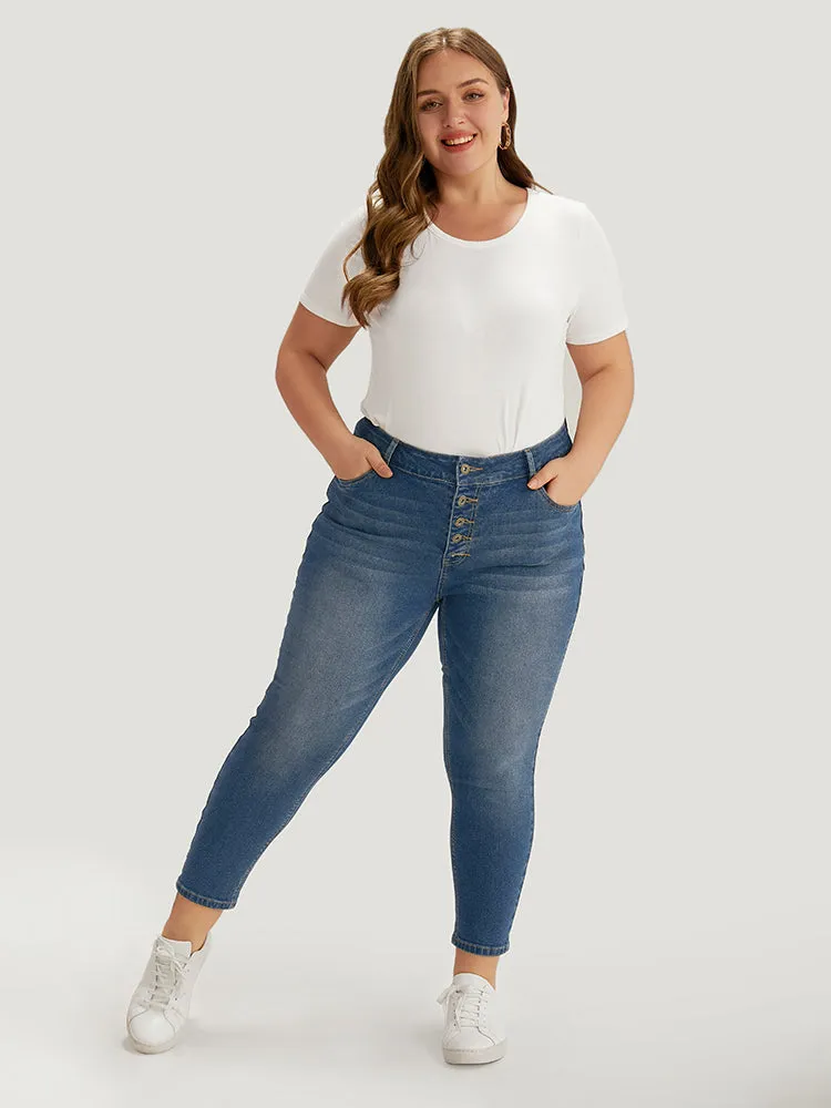 Plain Button Fly High Rise Medium Wash Jeans sold by Bloomchic product image thumbnail 2