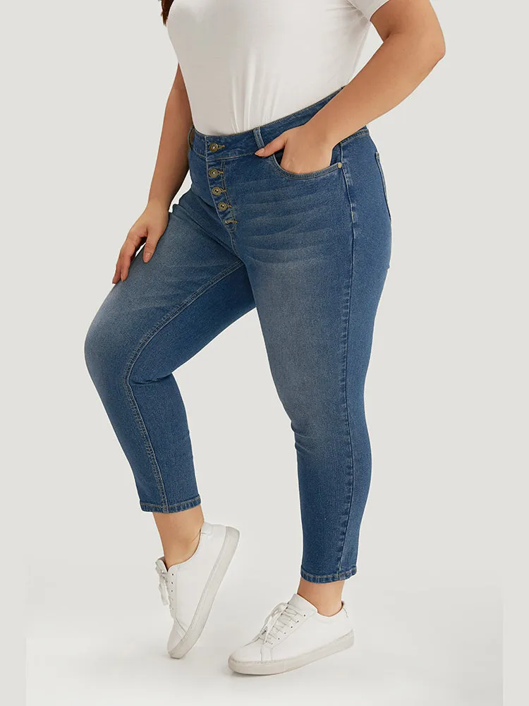Plain Button Fly High Rise Medium Wash Jeans sold by Bloomchic product image thumbnail 3