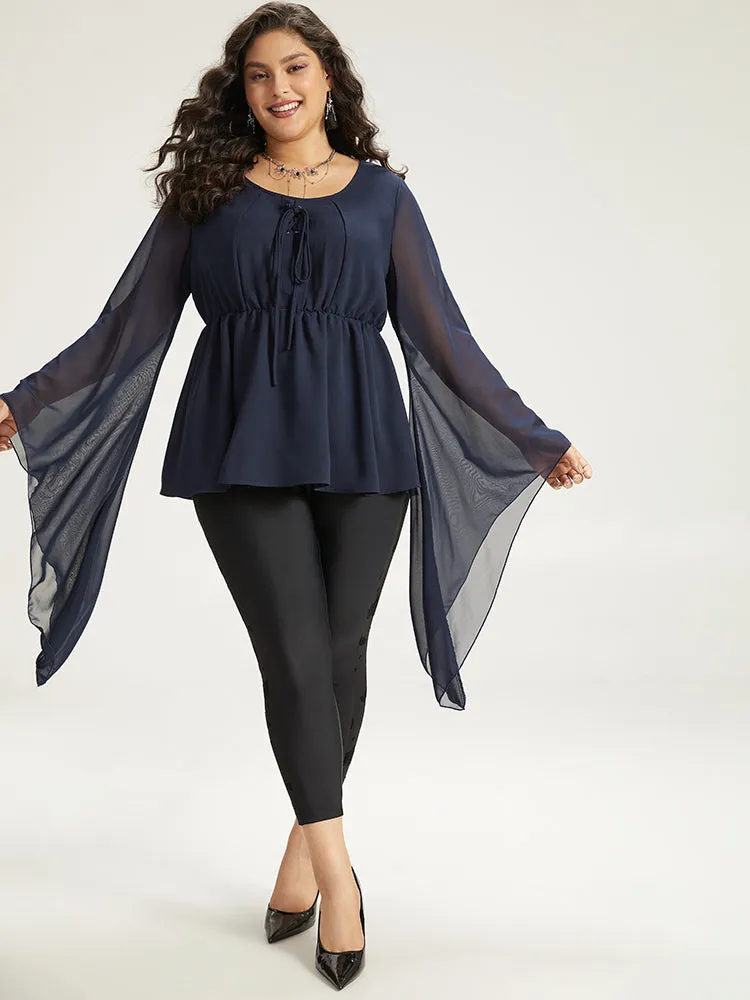 Halloween Solid Bell Sleeve Mesh Lace Up Blouse sold by Bloomchic product image thumbnail 4