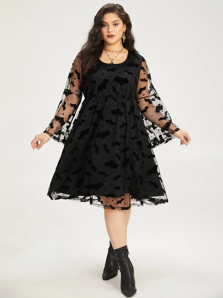 Halloween Bat Print Mesh Long Sleeve Dress sold by Bloomchic product image thumbnail 4