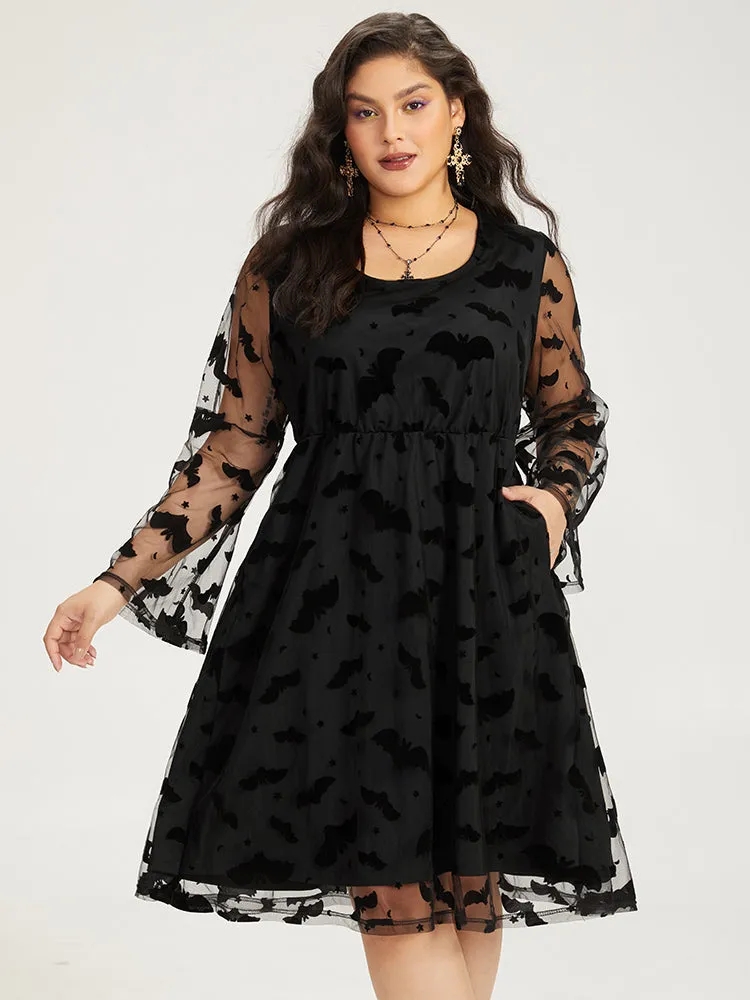 Halloween Bat Print Mesh Long Sleeve Dress sold by Bloomchic product image thumbnail 5