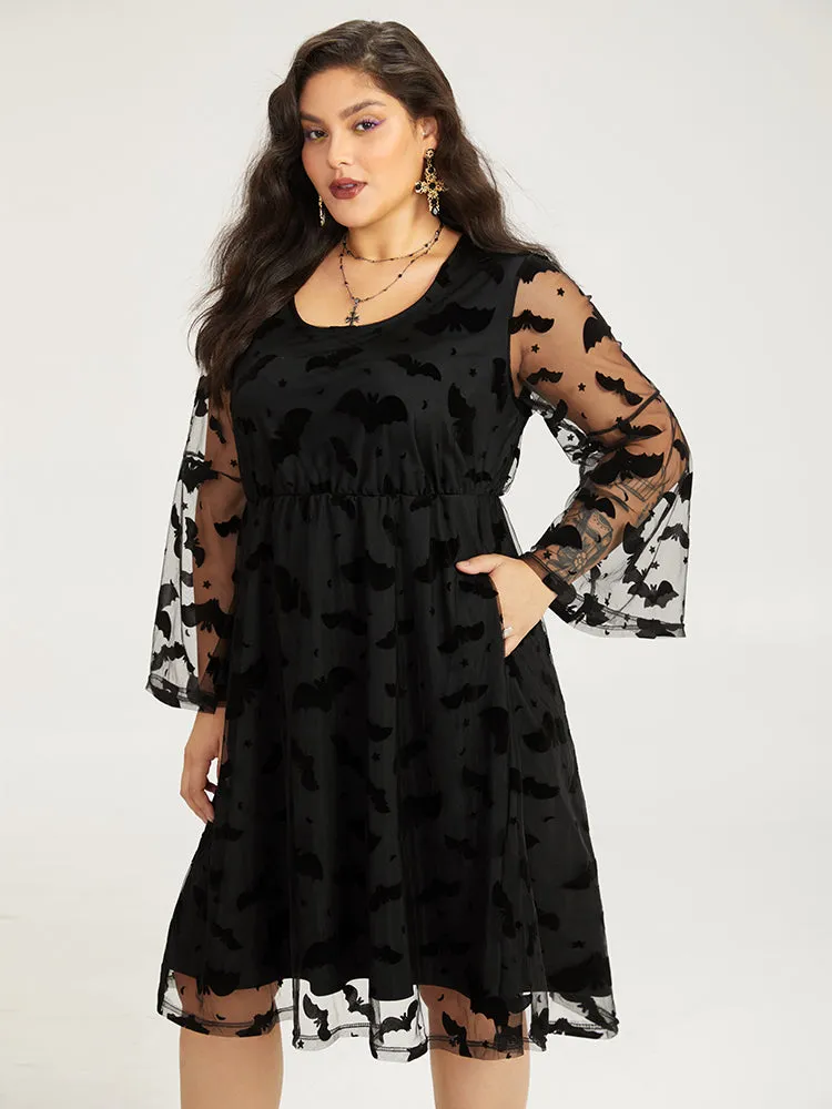 Halloween Bat Print Mesh Long Sleeve Dress sold by Bloomchic product image thumbnail 2
