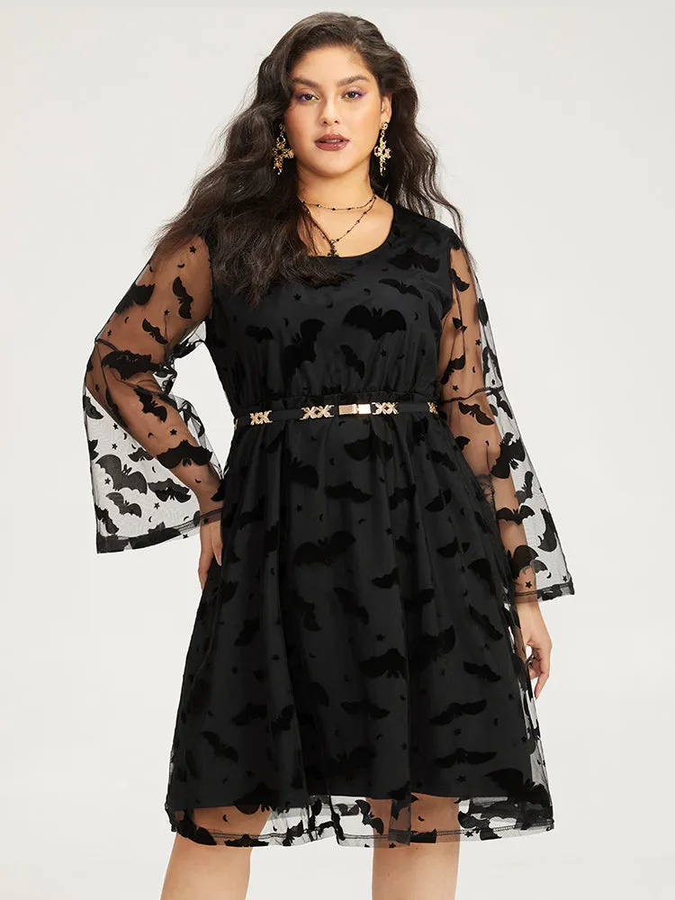 Halloween Bat Print Mesh Long Sleeve Dress sold by Bloomchic product image thumbnail 3