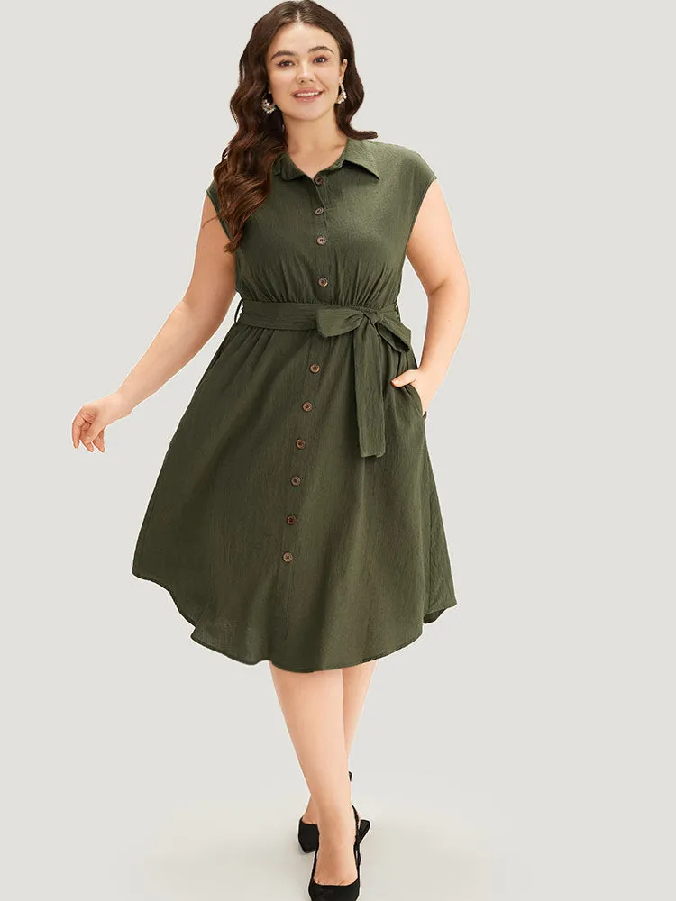 Solid Shirt Collar Belted Button Up Tank Dress sold by Bloomchic