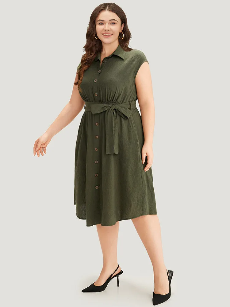 Solid Shirt Collar Belted Button Up Tank Dress sold by Bloomchic product image thumbnail 2