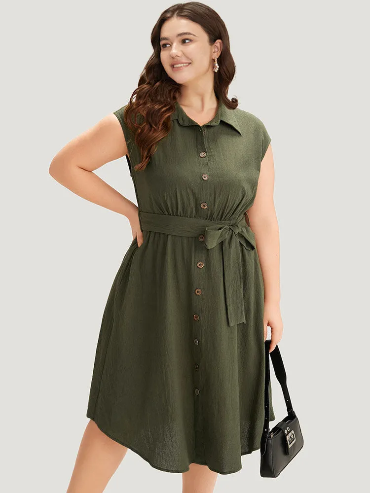 Solid Shirt Collar Belted Button Up Tank Dress sold by Bloomchic product image thumbnail 5