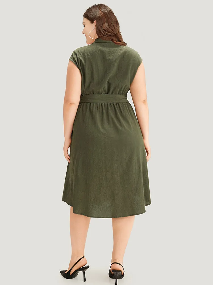 Solid Shirt Collar Belted Button Up Tank Dress sold by Bloomchic product image thumbnail 3