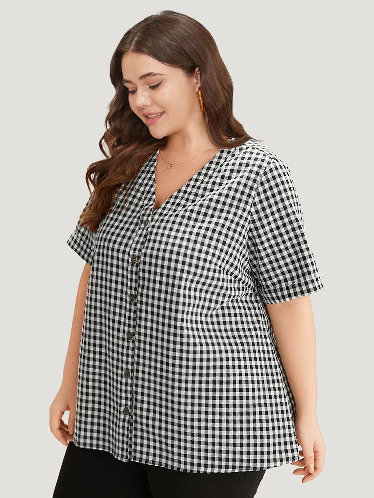 Gingham V Neck Button Through Blouse sold by Bloomchic product image thumbnail 2
