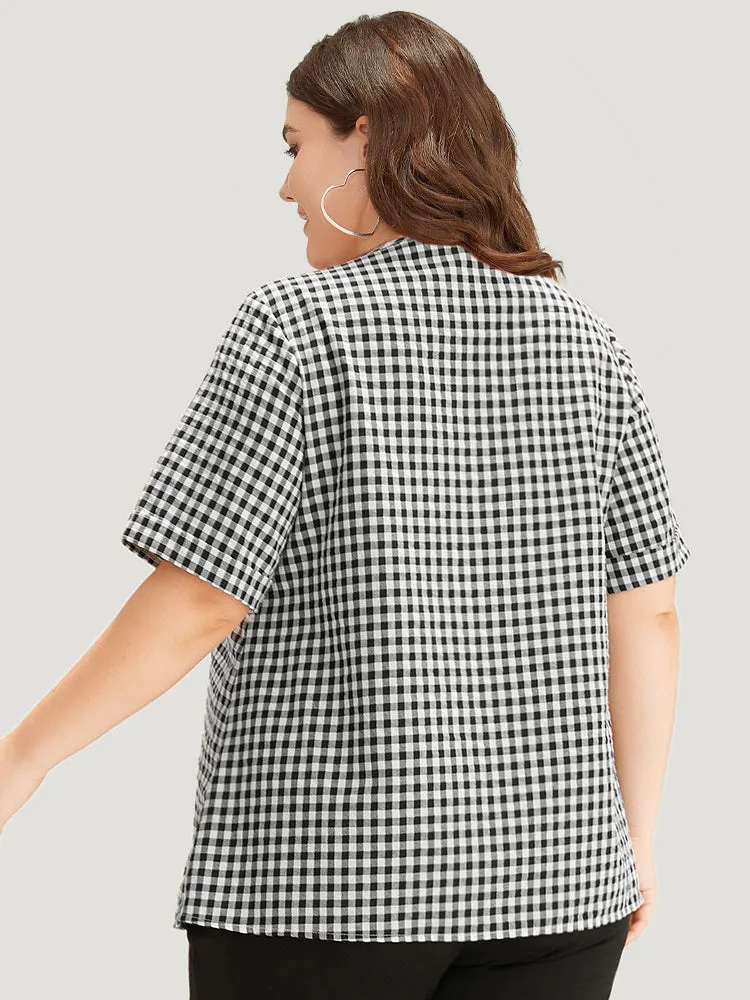 Gingham V Neck Button Through Blouse sold by Bloomchic product image thumbnail 4
