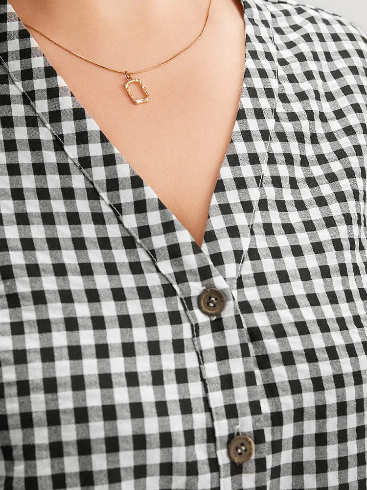 Gingham V Neck Button Through Blouse sold by Bloomchic product image thumbnail 5