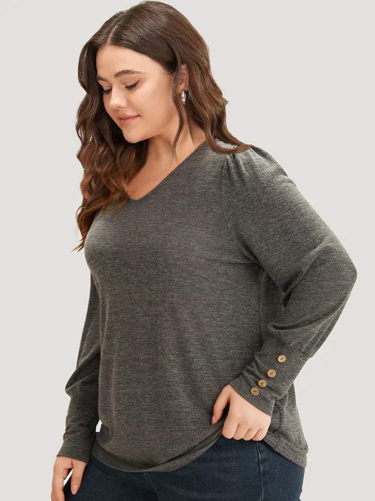 Plain Heather Elastic Cuffs Button Detail T-shirt sold by Bloomchic product image thumbnail 3