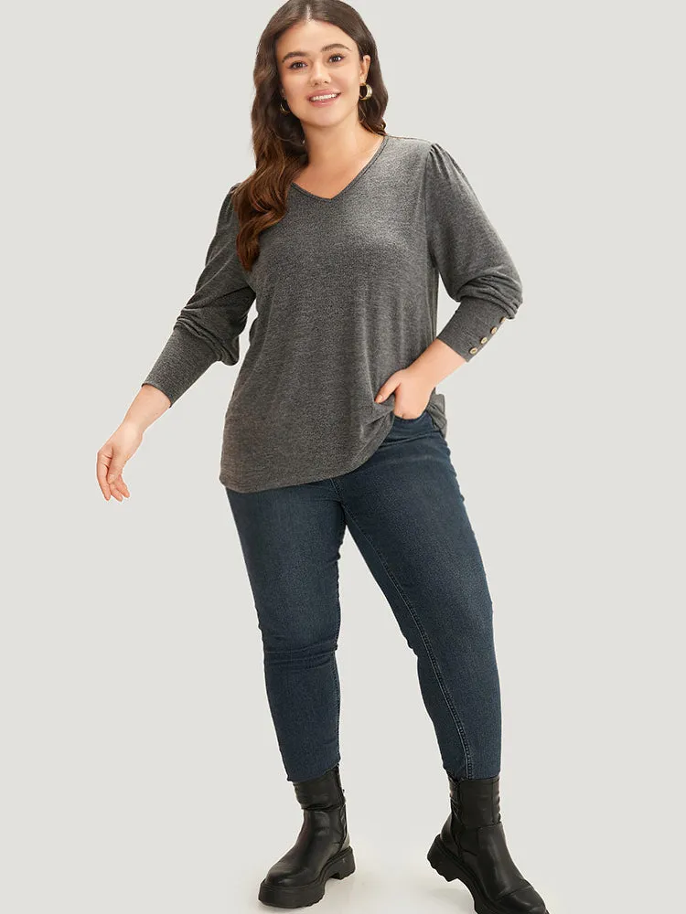 Plain Heather Elastic Cuffs Button Detail T-shirt sold by Bloomchic product image thumbnail 4