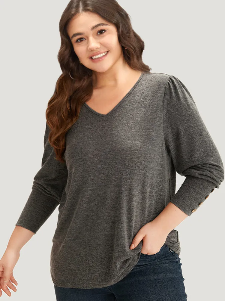 Plain Heather Elastic Cuffs Button Detail T-shirt sold by Bloomchic product image thumbnail 5