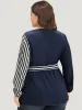 Striped Patchwork Notched Belted Lantern Sleeve Blouse sold by Bloomchic