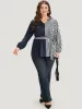 Striped Patchwork Notched Belted Lantern Sleeve Blouse sold by Bloomchic