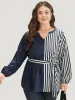 Striped Patchwork Notched Belted Lantern Sleeve Blouse sold by Bloomchic