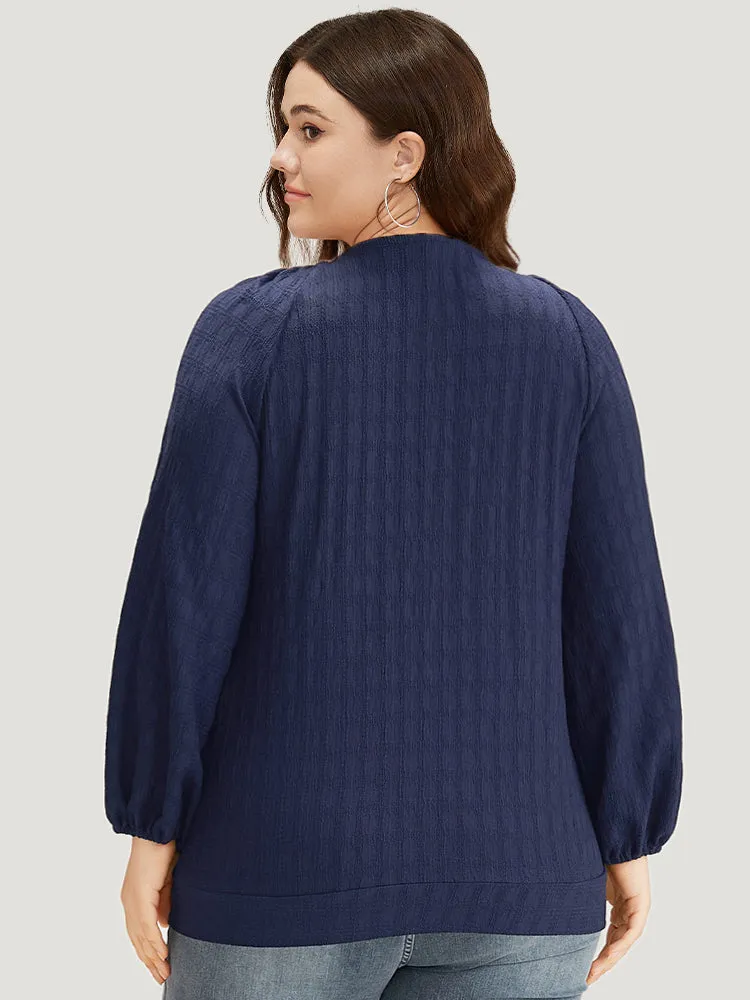 Plain Textured Tie Neck Lantern Sleeve T-shirt sold by Bloomchic product image thumbnail 2