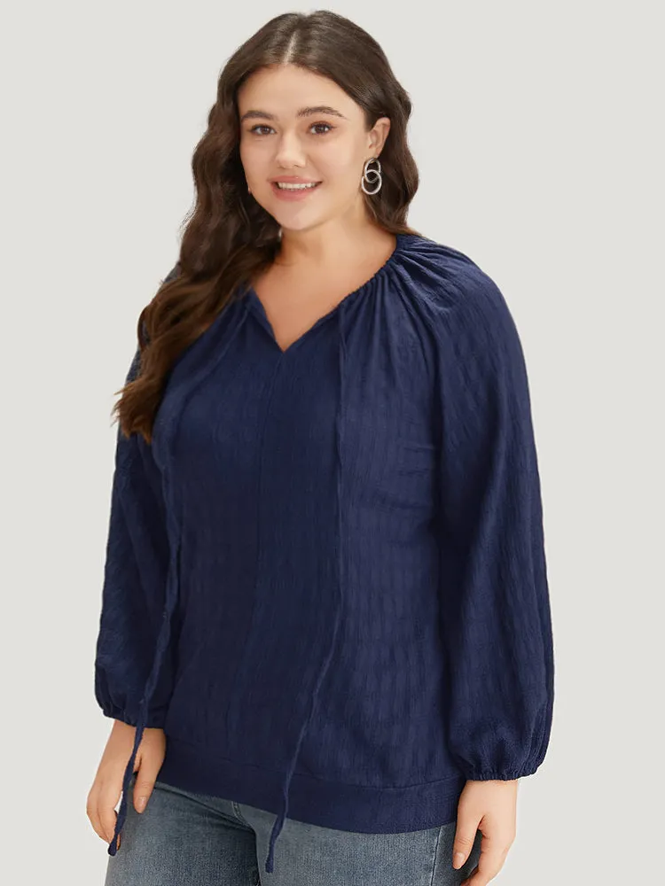 Plain Textured Tie Neck Lantern Sleeve T-shirt sold by Bloomchic product image thumbnail 3