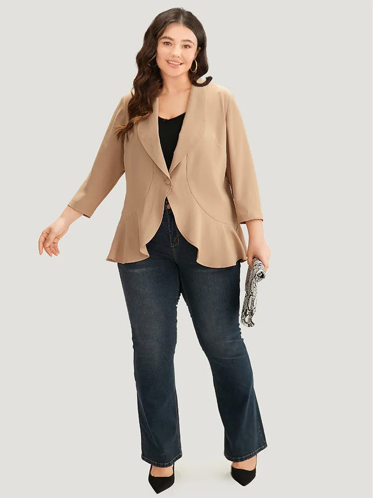 Plain Lapel Collar Button Up Ruffle Trim Blazer sold by Bloomchic product image thumbnail 4