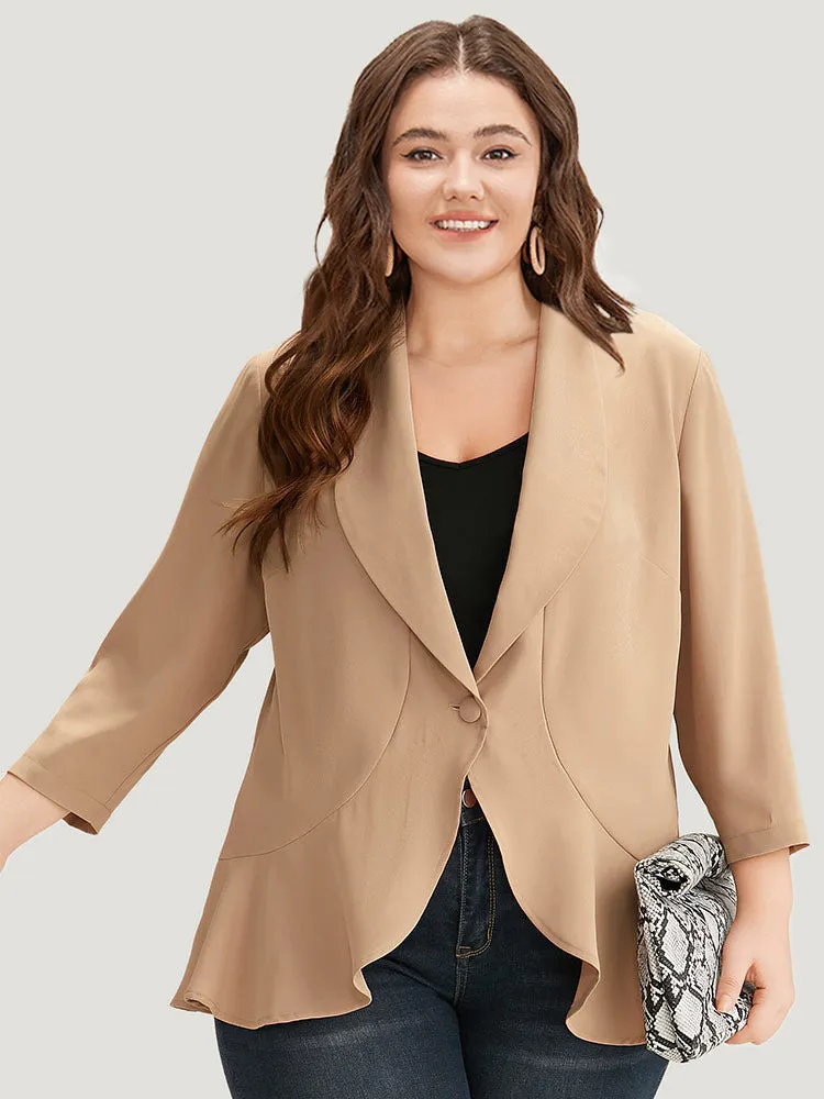 Plain Lapel Collar Button Up Ruffle Trim Blazer sold by Bloomchic