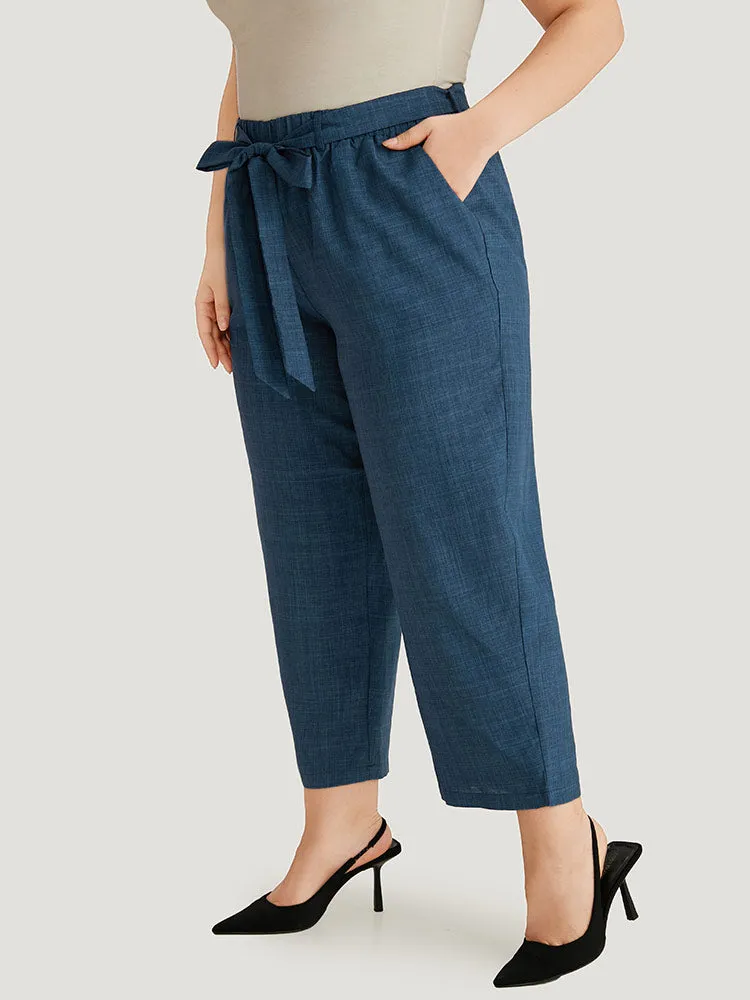 Solid Elastic Waist Pocket Belted Pants sold by Bloomchic