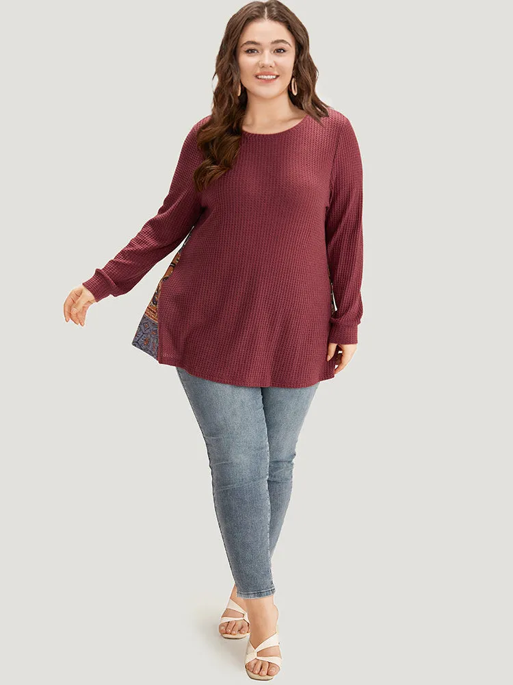 Bandana Patchwork Crew Neck Elastic Cuffs Sweatshirt sold by Bloomchic product image thumbnail 4