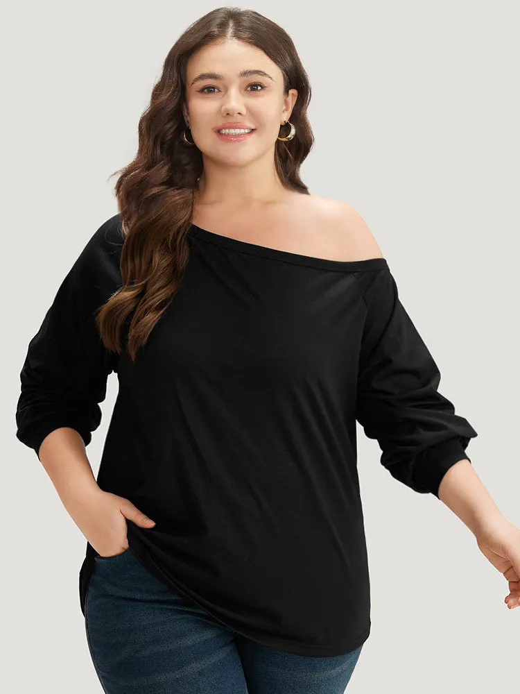 Plain One Shoulder Button Detail Elastic Cuffs T-shirt sold by Bloomchic product image thumbnail 5