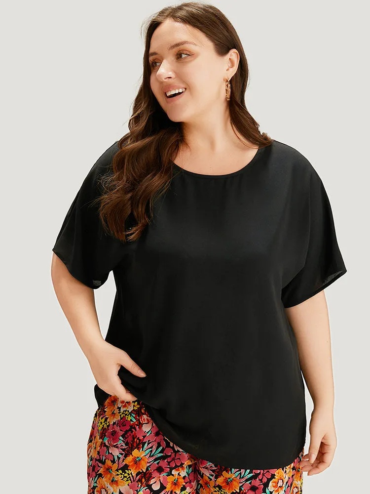 Plain Button Up Cut Out Batwing Sleeve Woven Top sold by Bloomchic product image thumbnail 4