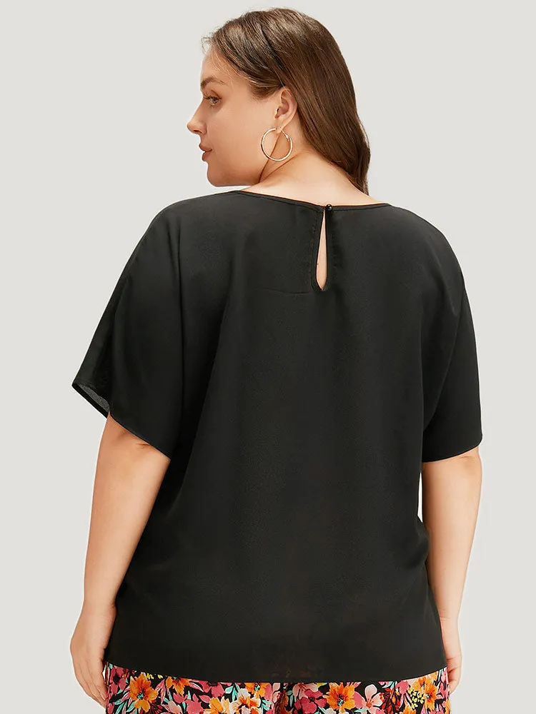Plain Button Up Cut Out Batwing Sleeve Woven Top sold by Bloomchic product image thumbnail 5