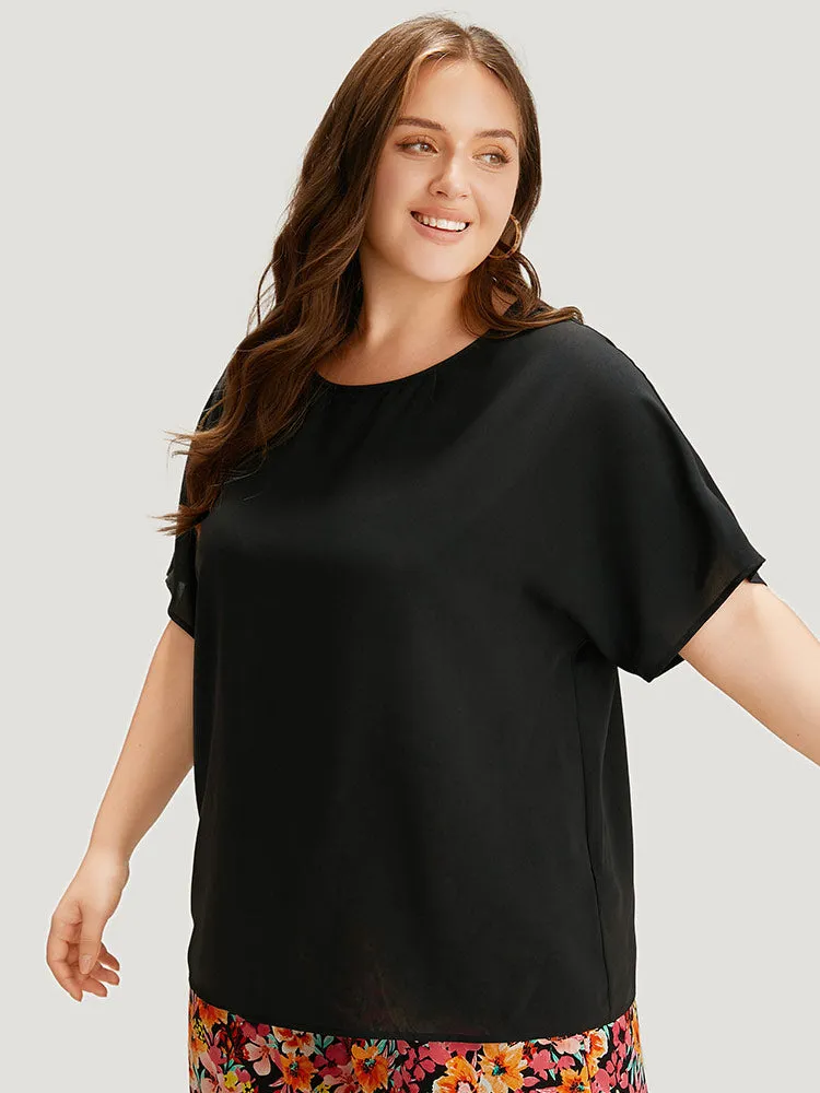 Plain Button Up Cut Out Batwing Sleeve Woven Top sold by Bloomchic product image thumbnail 3