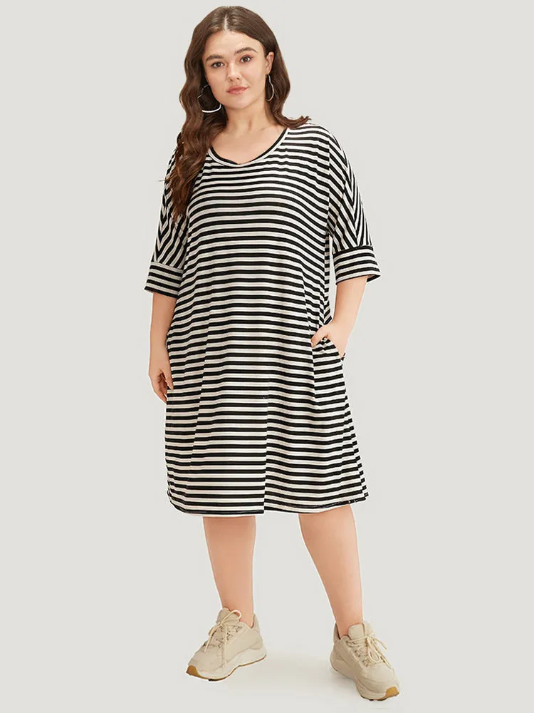 Supersoft Essentials Striped Pocket Crew Neck Batwing Sleeve Dress sold by Bloomchic product image thumbnail 5