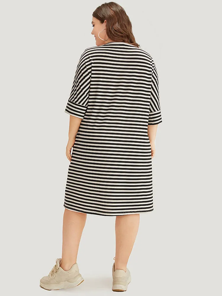 Supersoft Essentials Striped Pocket Crew Neck Batwing Sleeve Dress sold by Bloomchic product image thumbnail 4