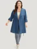 Plain Drawstring Pocket Lapel Collar Tab Sleeve Coat sold by Bloomchic