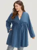 Plain Drawstring Pocket Lapel Collar Tab Sleeve Coat sold by Bloomchic
