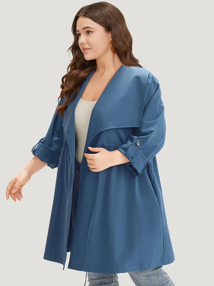 Plain Drawstring Pocket Lapel Collar Tab Sleeve Coat sold by Bloomchic product image thumbnail 3