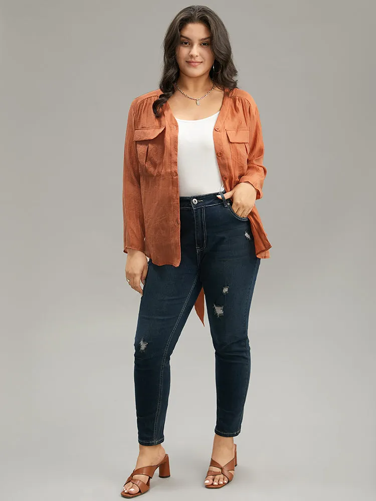 Halloween Plain Belted Pocket Button Up Gathered Coat sold by Bloomchic product image thumbnail 4