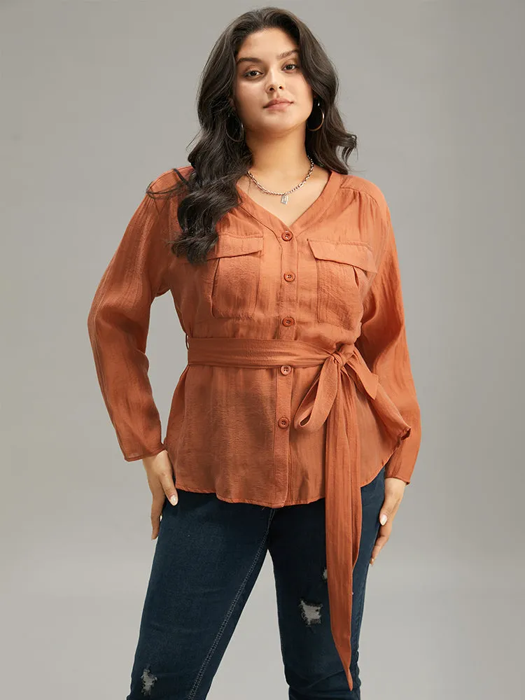 Halloween Plain Belted Pocket Button Up Gathered Coat sold by Bloomchic