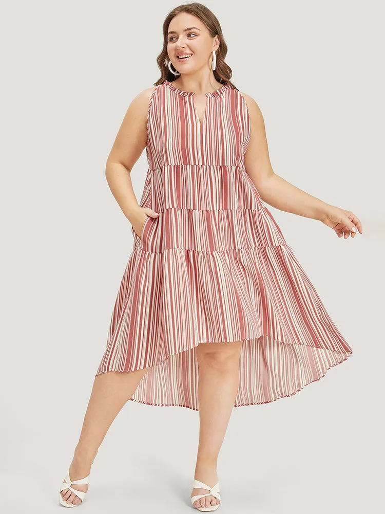 Striped Pocket Notched Ruffle Layered Hem Dress sold by Bloomchic product image thumbnail 2