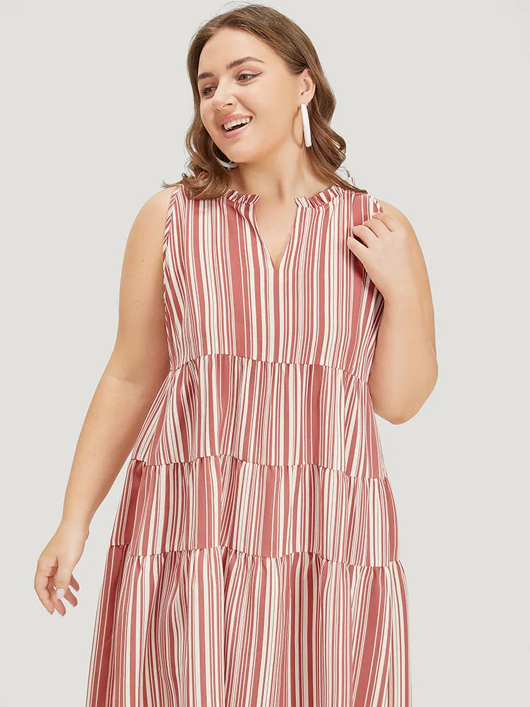 Striped Pocket Notched Ruffle Layered Hem Dress sold by Bloomchic product image thumbnail 4