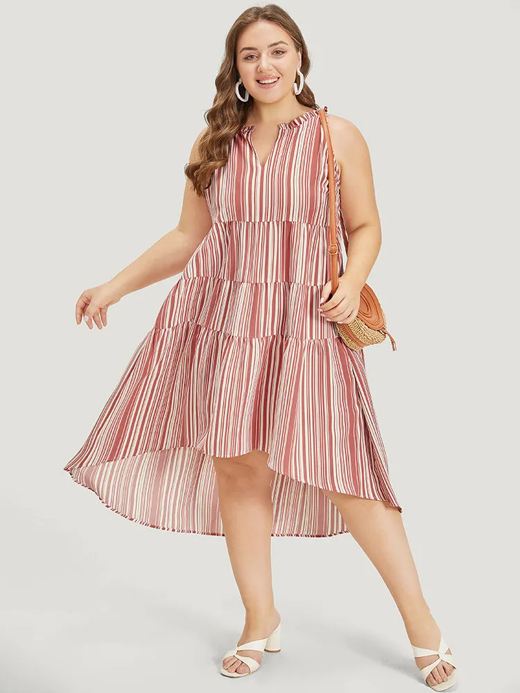 Striped Pocket Notched Ruffle Layered Hem Dress sold by Bloomchic