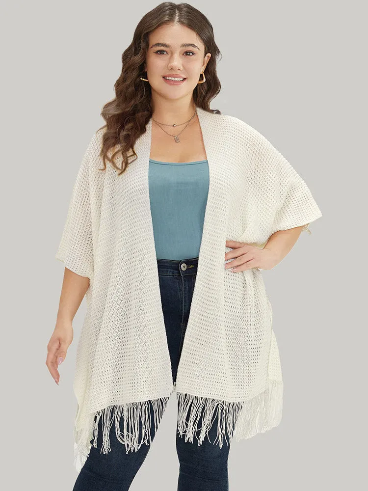 Solid Tassels Trim Geo Eyelet Cardigan sold by Bloomchic