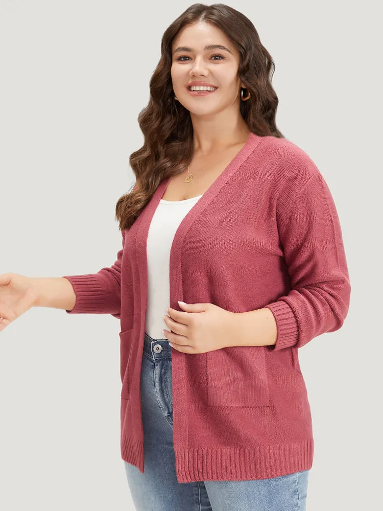 Solid Patched Pocket Open Front Long Sleeve Cardigan sold by Bloomchic product image thumbnail 3
