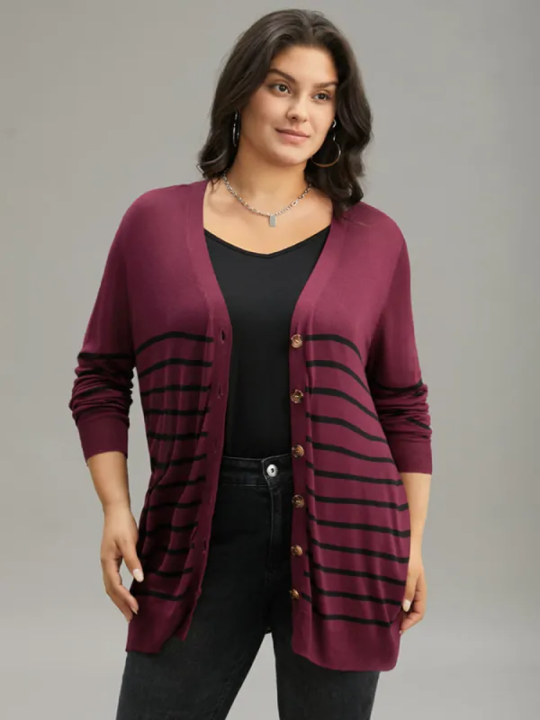 Supersoft Essentials Striped Button Fly Tunic Cardigan sold by Bloomchic